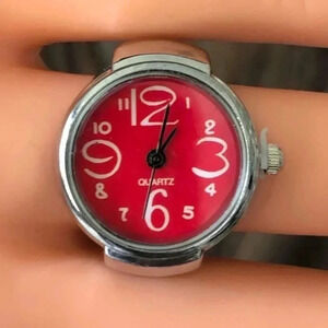 Red & Silver Analog Stretch Ring Watch NWT